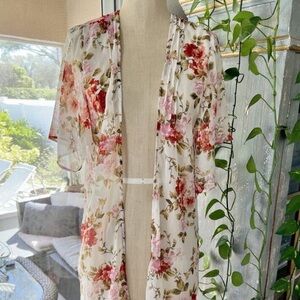 Y2k American Eagle Oversized Bohemian Sheer Floral Kimono Duster XS